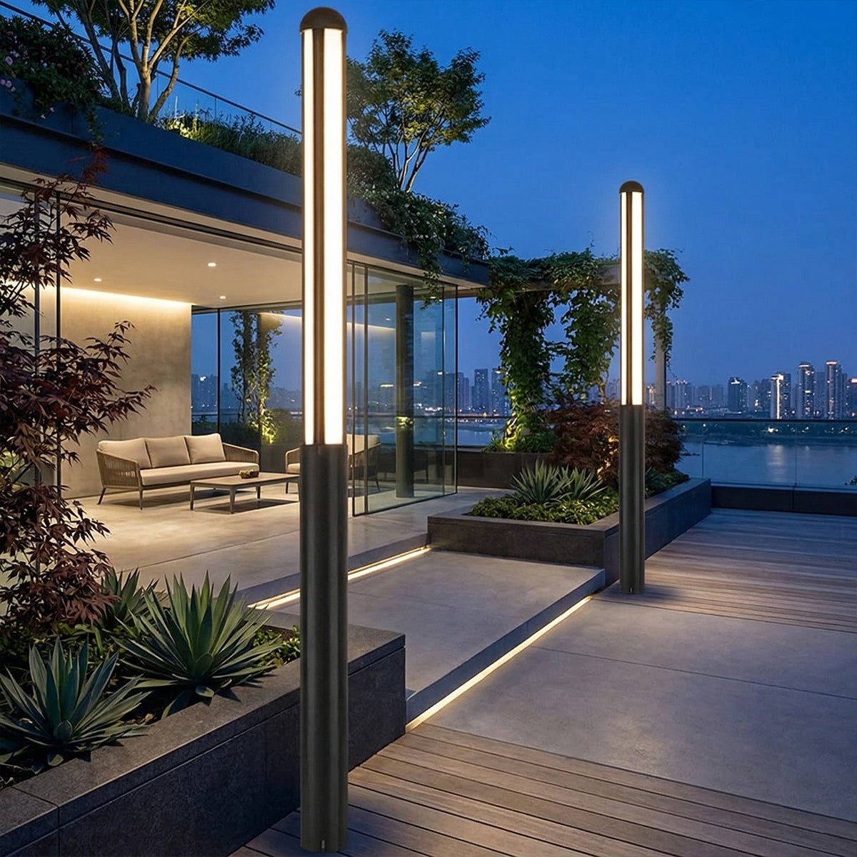 Modern Black Cylinder Waterproof LED Outdoor Path Post Light Street Lighting