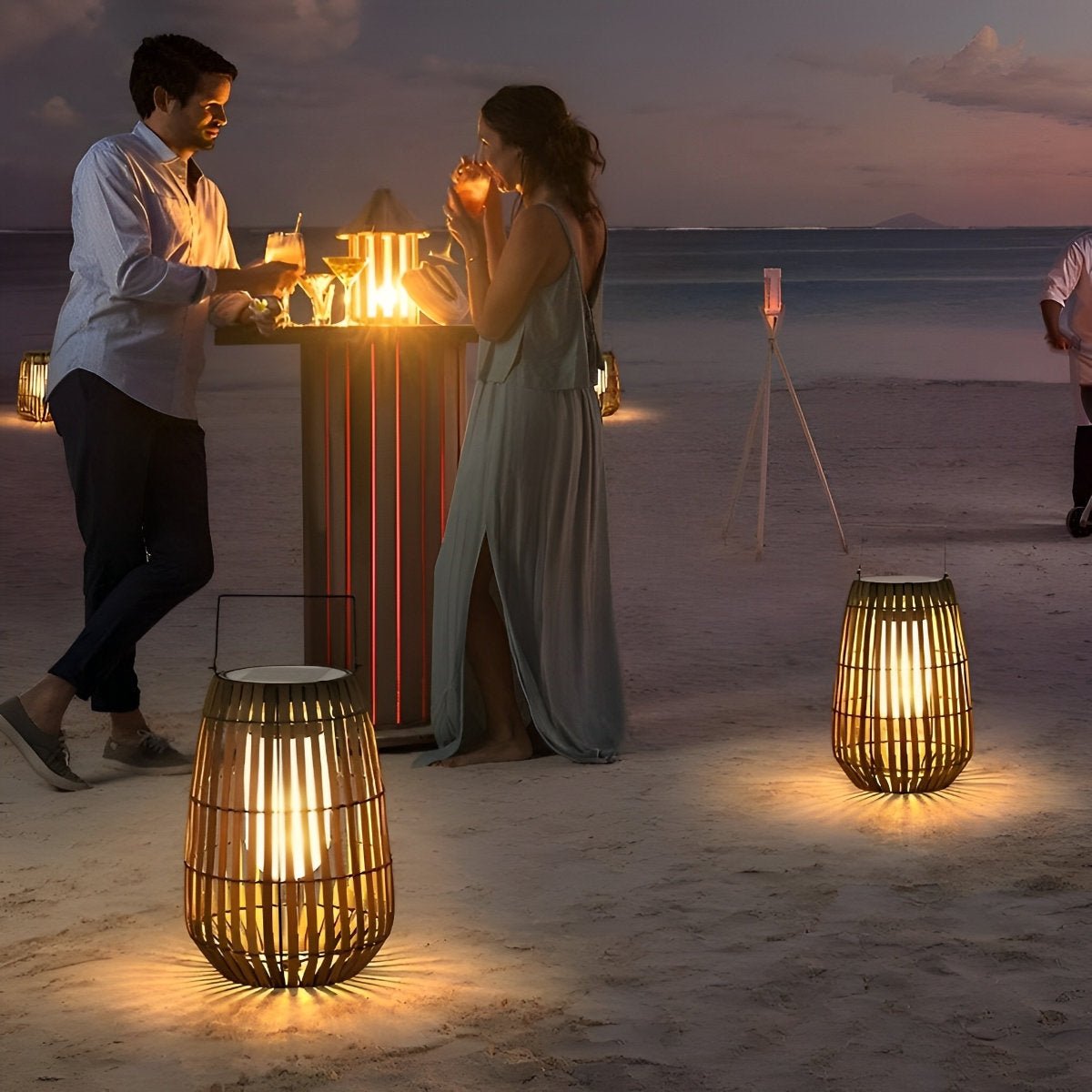 Rattan Hanging Lantern Shaped LED Waterproof Outdoor Lights